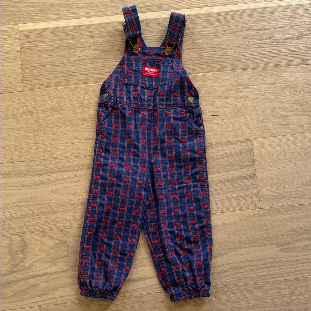 OshKosh B'gosh Train Navy and Red Striped Overalls